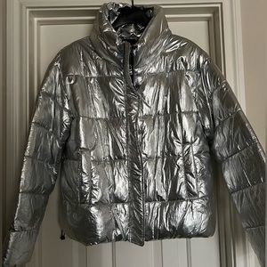 Silver metallic puffer jacket